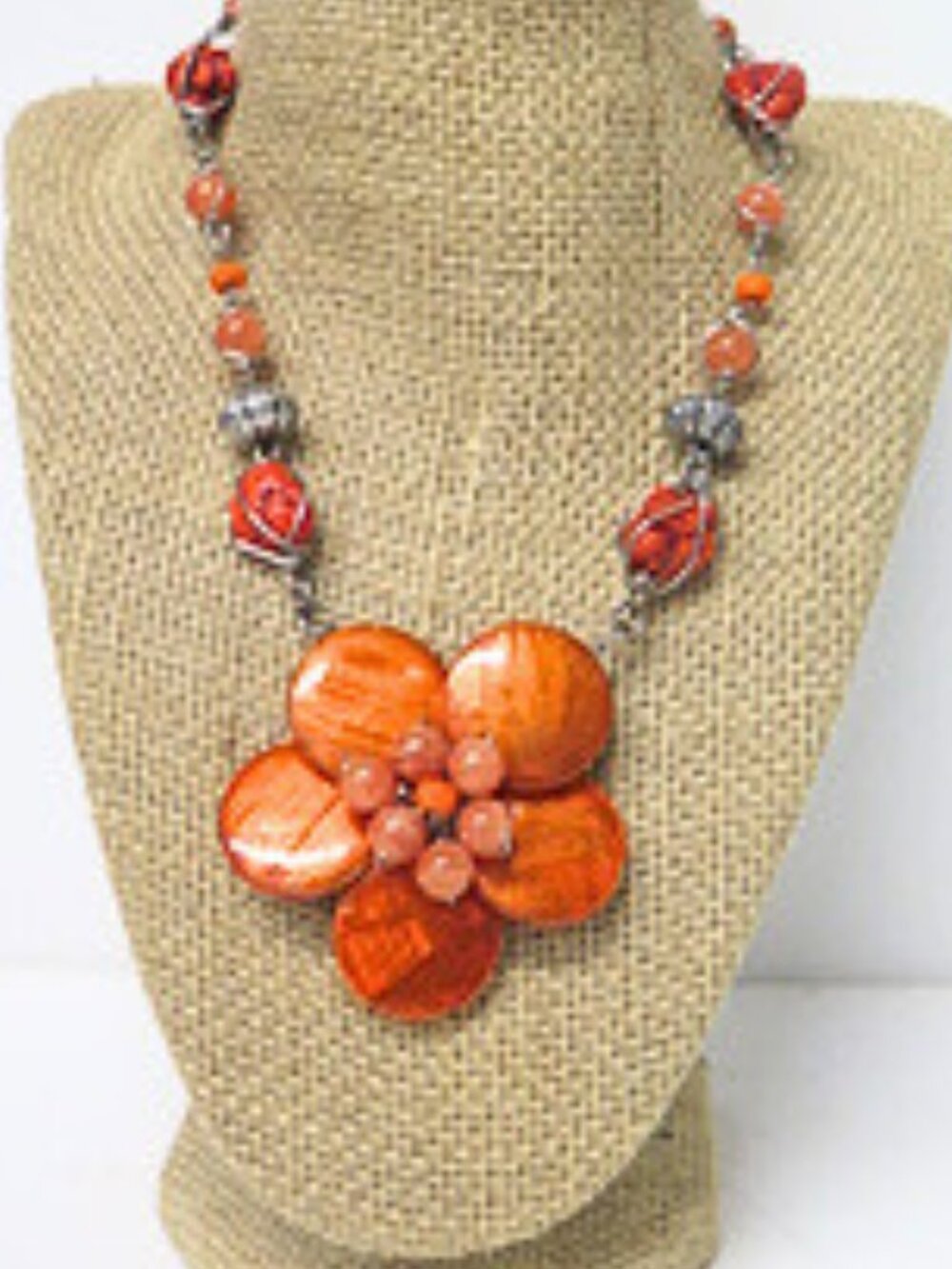 Handmade Burnt Orange Flower Statement Necklace